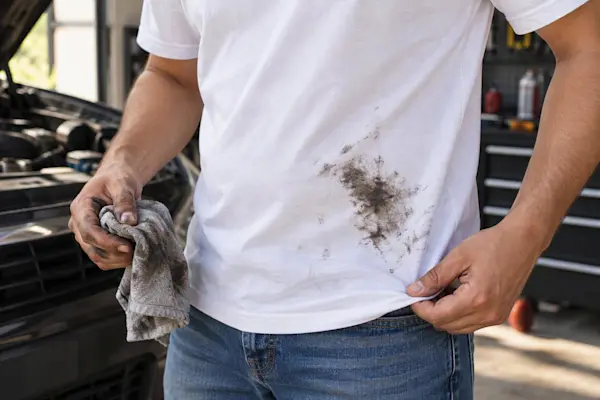 A white shirt stained with car oil