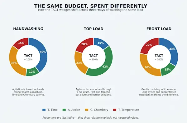 The same fixed budget, allocated three different ways. Proportions are illustrative.